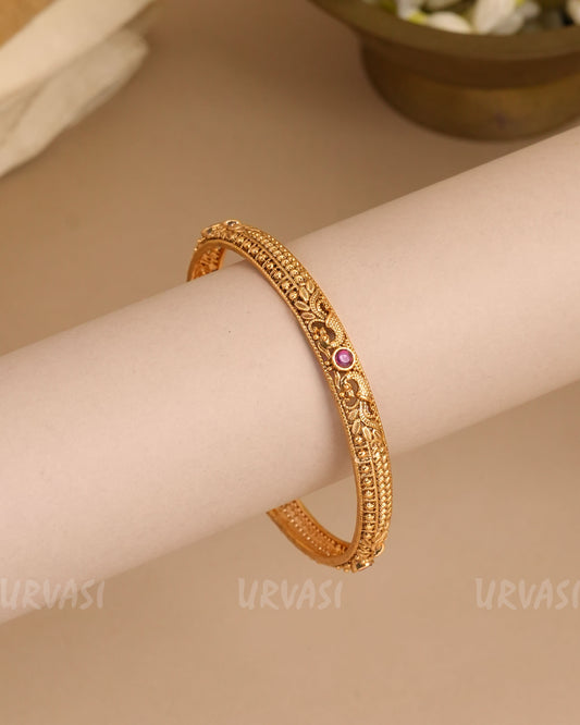 Gold-Toned Peacock Motif Stone-Studded Bangles BA 452