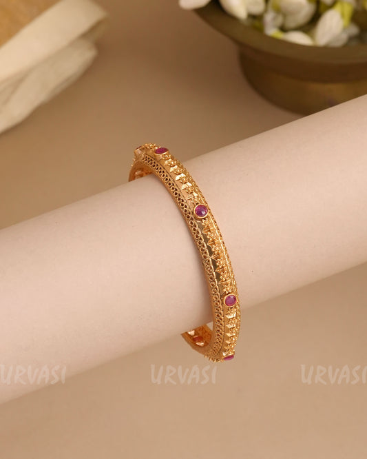 Gold-Toned Floral Stone-Studded Bangles BA 454