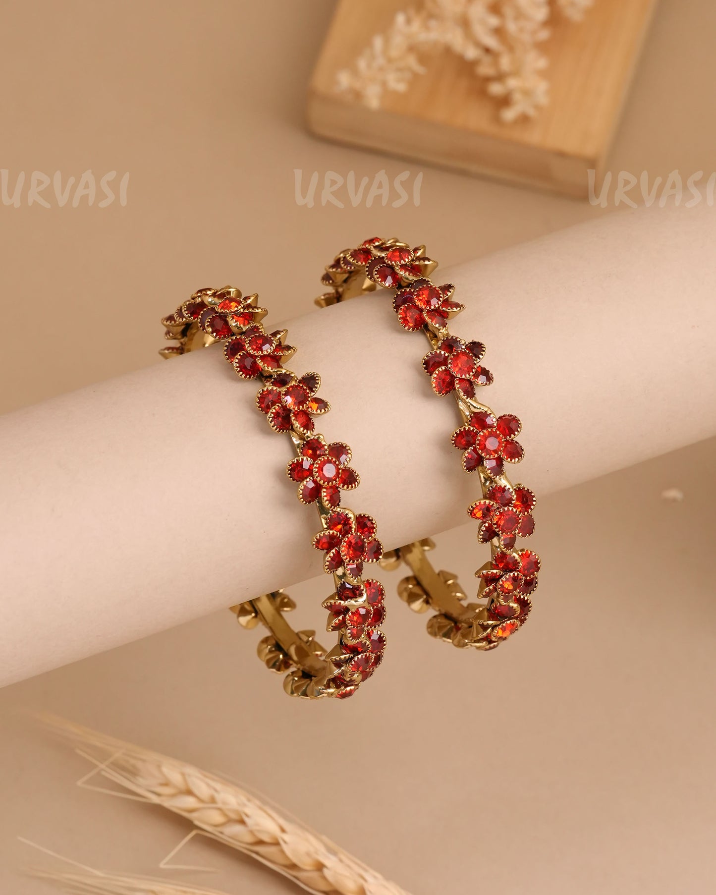 Mehendi Polish Floral Stone-Studded Bangles (Set of two)BA 445