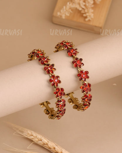 Mehendi Polish Floral Stone-Studded Bangles (Set of two)BA 445