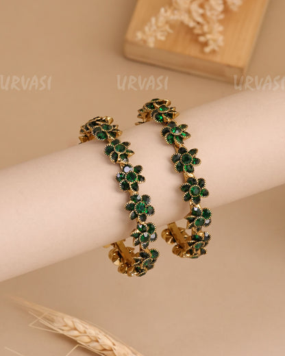 Mehendi Polish Floral Stone-Studded Bangles (Set of two)BA 445