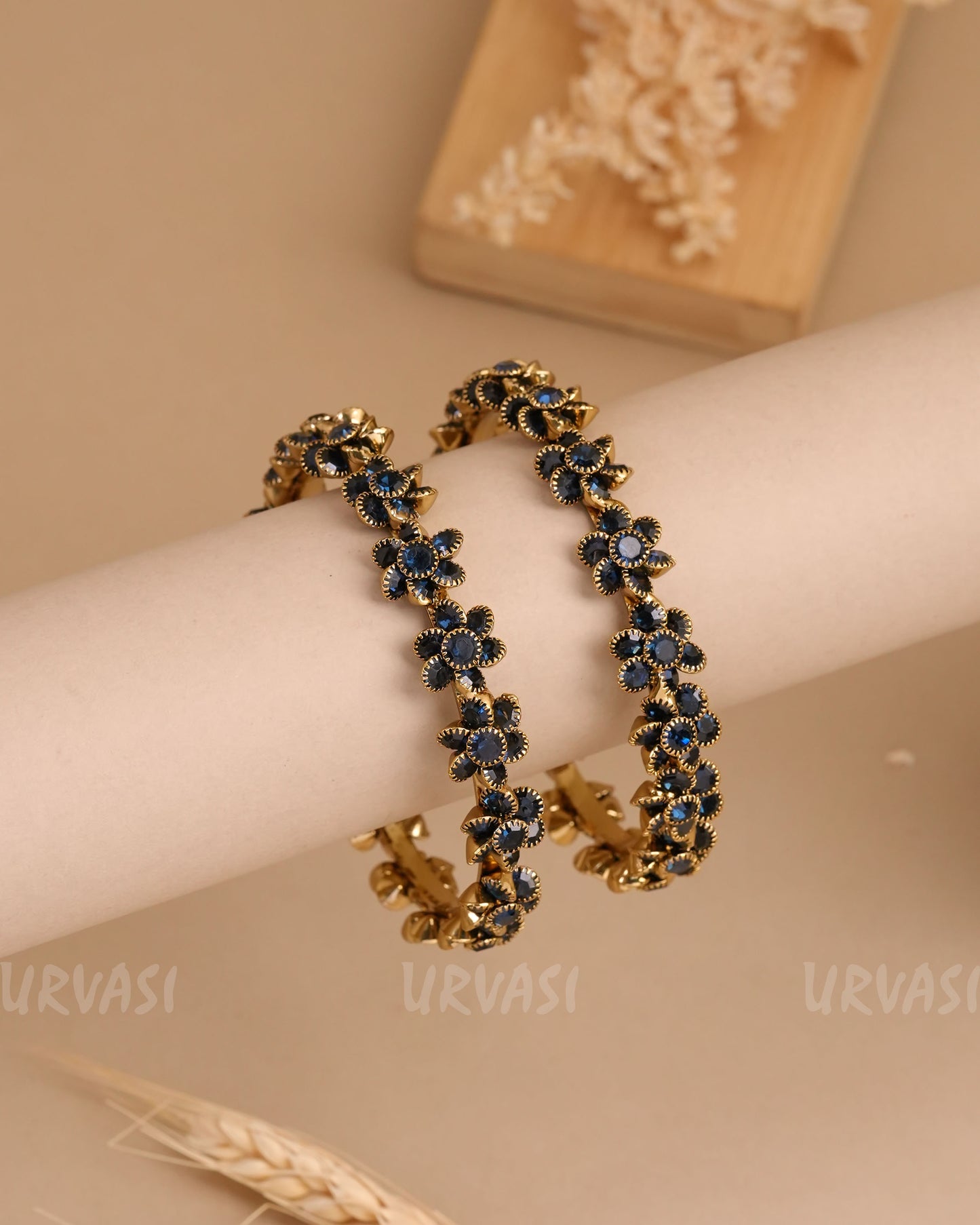 Mehendi Polish Floral Stone-Studded Bangles (Set of two)BA 445