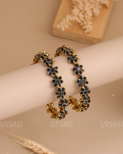 Mehendi Polish Floral Stone-Studded Bangles (Set of two)BA 445