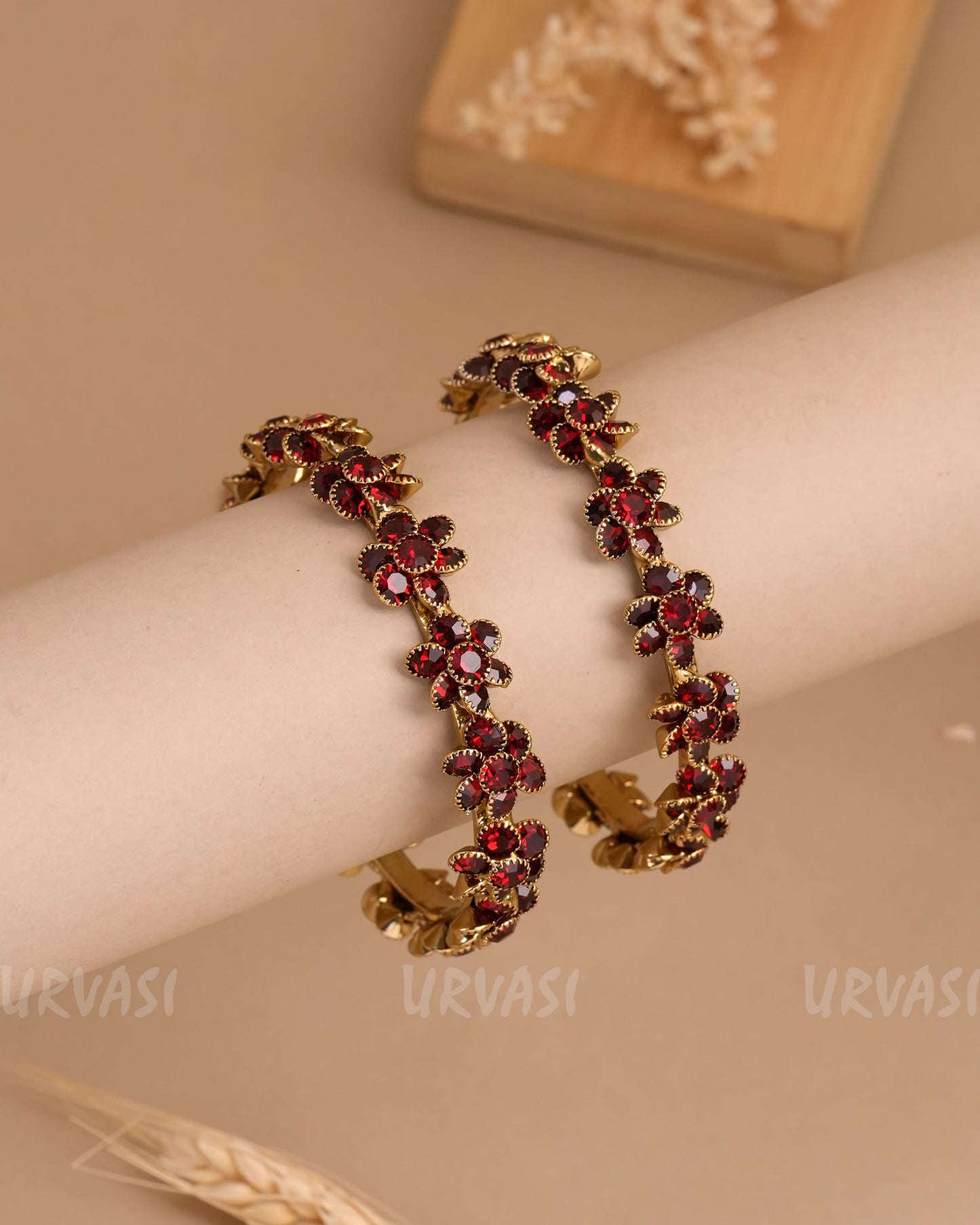 Mehendi Polish Floral Stone-Studded Bangles (Set of two)BA 445