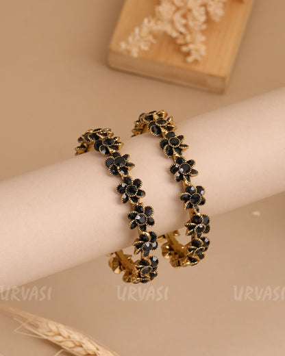 Mehendi Polish Floral Stone-Studded Bangles (Set of two)BA 445