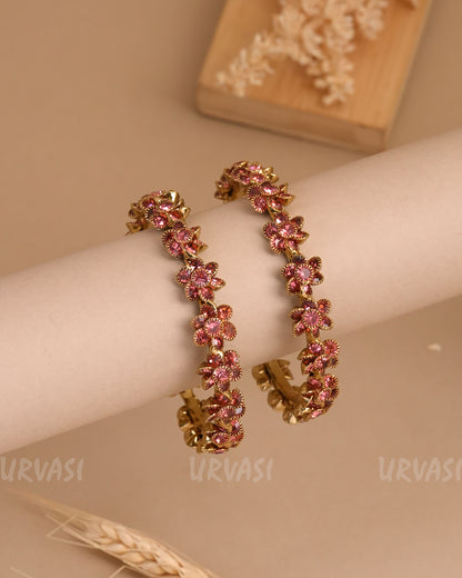 Mehendi Polish Floral Stone-Studded Bangles (Set of two)BA 445