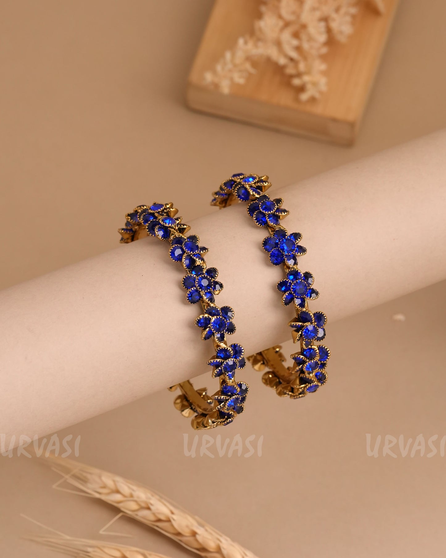 Mehendi Polish Floral Stone-Studded Bangles (Set of two)BA 445