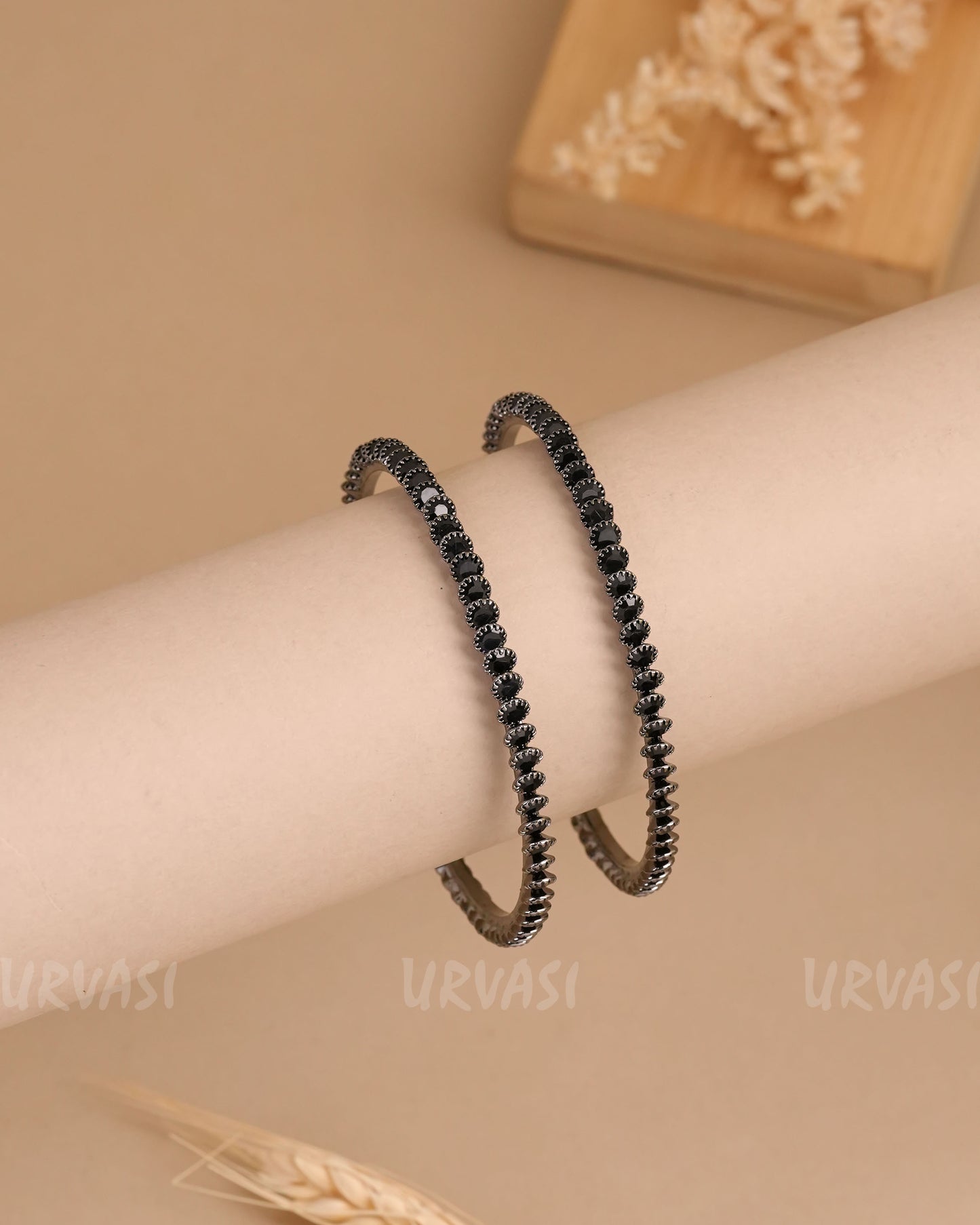 Black Metal Stone-Studded Bangles (Set of 2)BA 446
