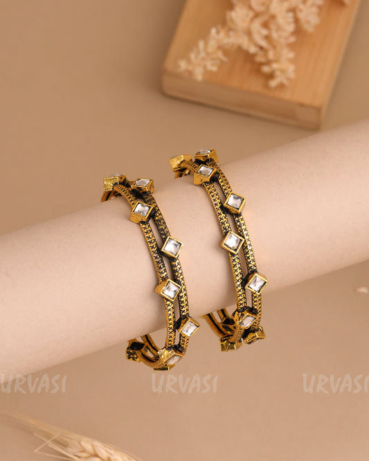 Oxidised Gold Stone-Studded Bangles BA 430
