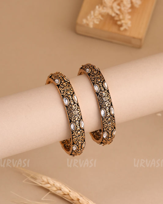 Oxidised Gold Copper Floral Bangles(Set of 2) BA 438