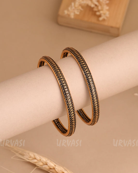 Oxidised Gold Floral Replica Bangles(Set of 2) BA 436