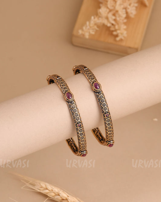 Oxidised Gold Stone-Studded Bangles (Set of two)BA 434