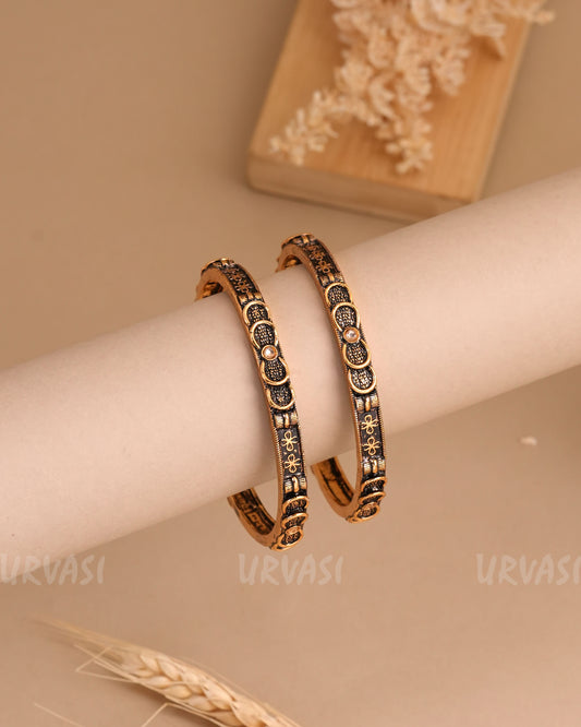 Oxidised Gold Bow-Designed Bangles (Set of 2)BA 433