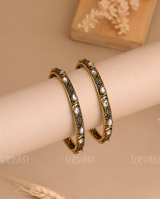 Oxidised Gold Tear-Drop Floral Bangles BA 431