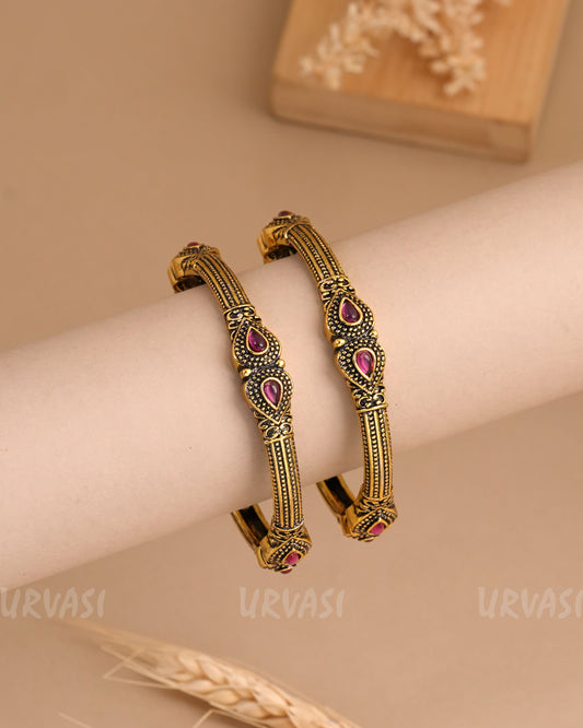 Oxidised Gold- Tear Drop Designed Bangles(Set of two) BA 429