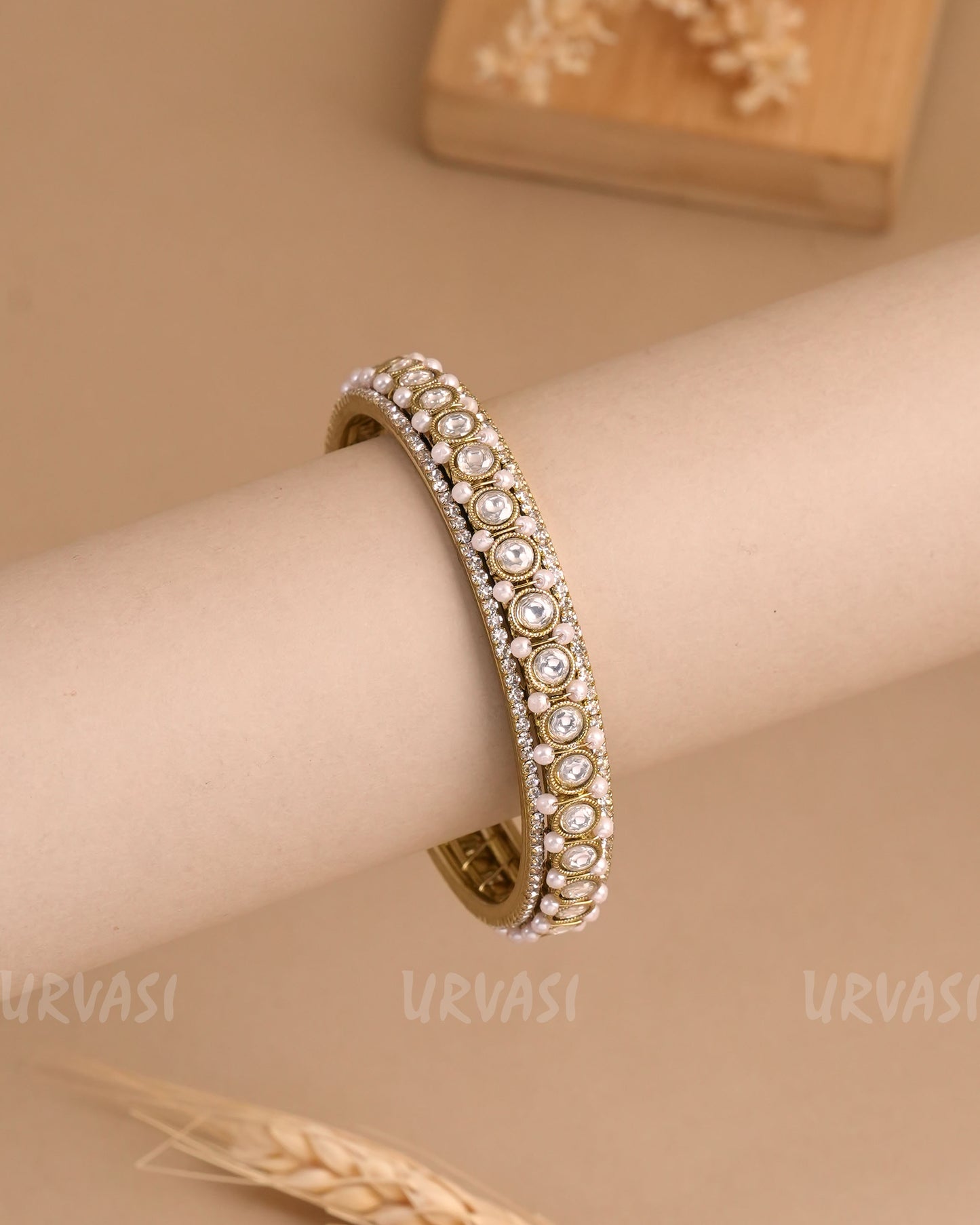 Mehendi Polish Polki Studded AD Pearl Bangles BA 422