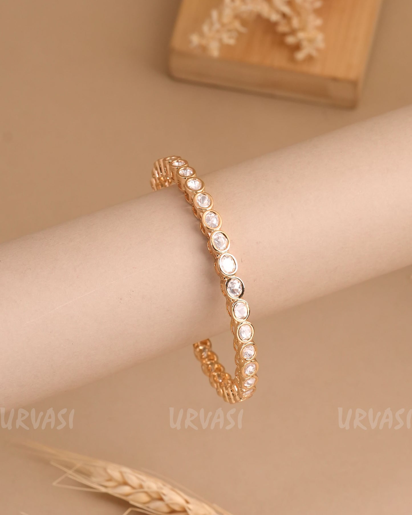 Gold-Toned Stone-Studded  Polki Bangles BA 420