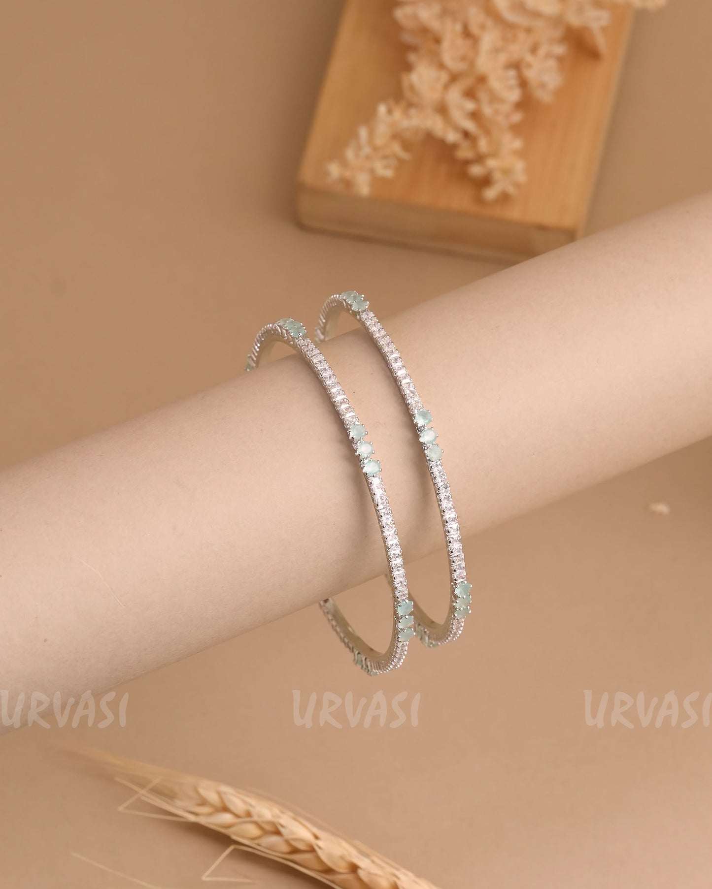 Rhodium Polish Stone-Studded AD Bangles (Set of Two)BA 417