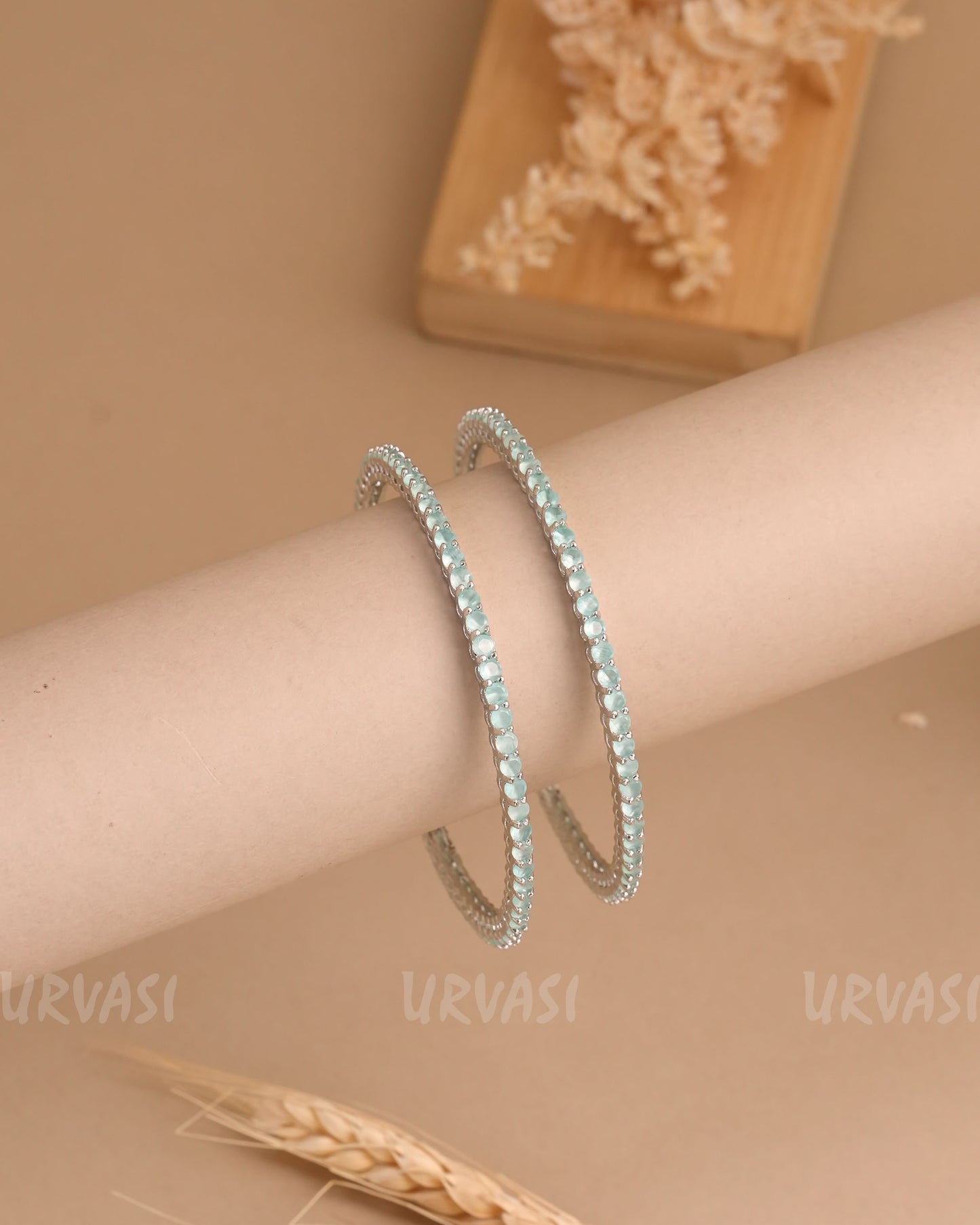 Rhodium Polish Stone-Studded AD Bangles (Set of Two)BA 416