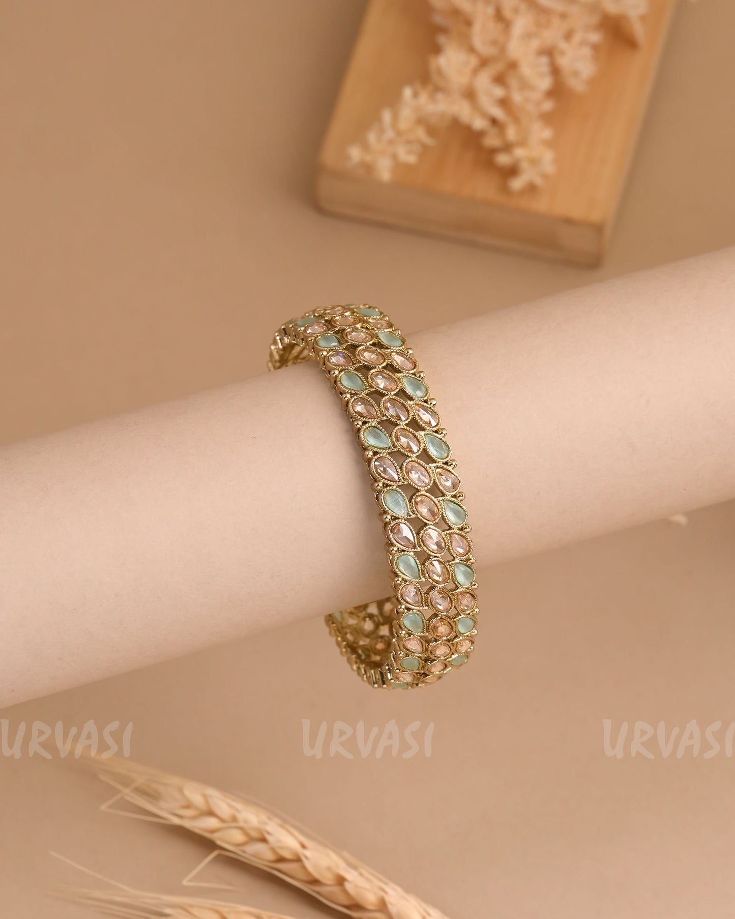 Mehendi Polish Tear-Drop Designed Reverse AD Bangles BA 413
