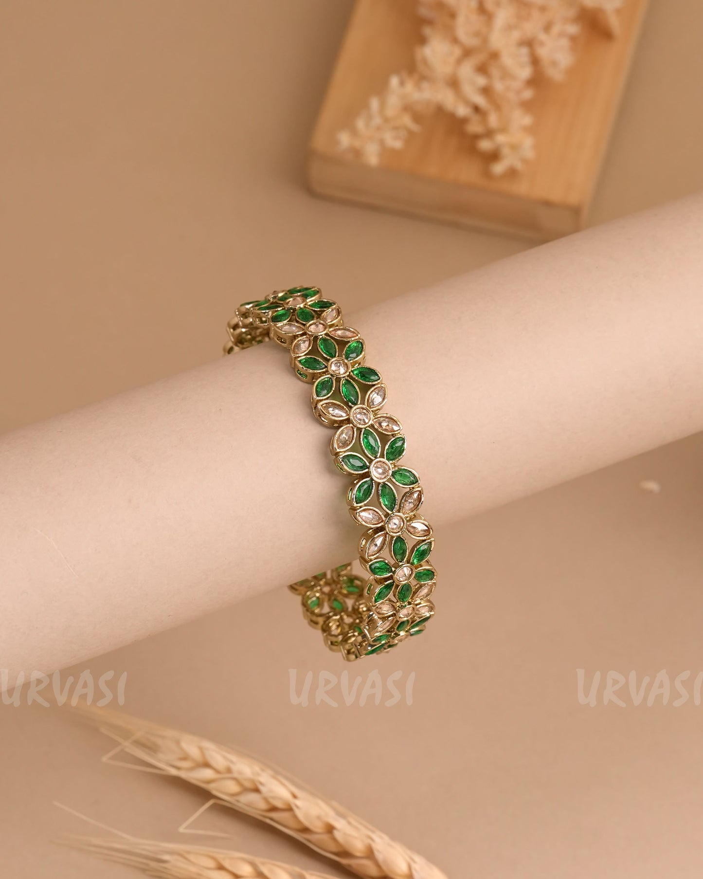 Mehendi Polish Floral Stone-Studded AD Bangles BA 411