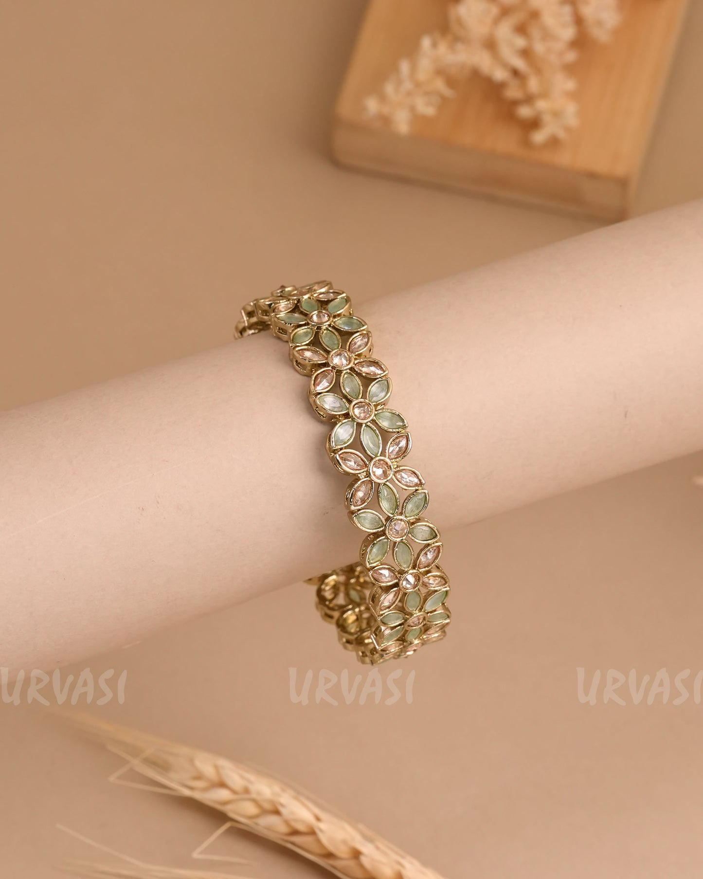 Mehendi Polish Floral Stone-Studded AD Bangles BA 411