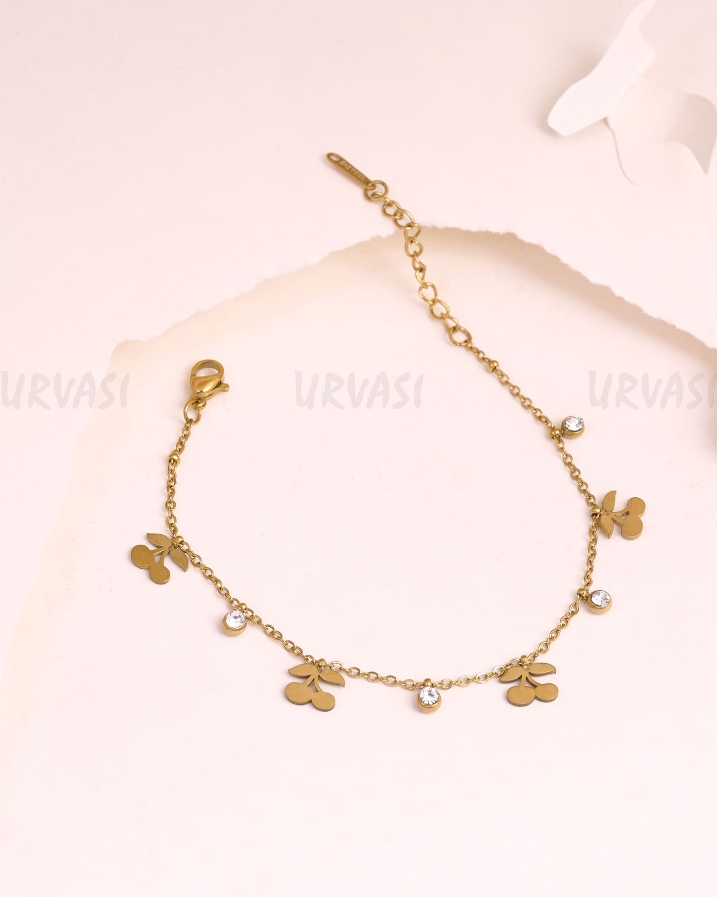 Gold-Polish Cherry-Designed Stainless-Steel Bracelets BR 135