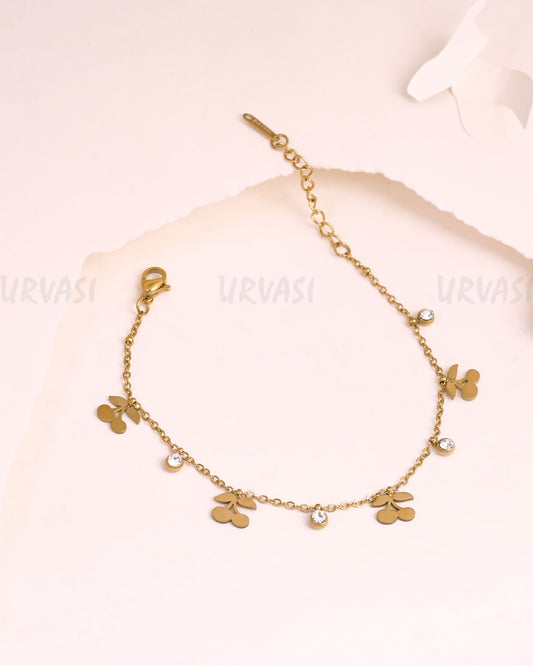 Gold-Polish Cherry-Designed Stainless-Steel Bracelets BR 135