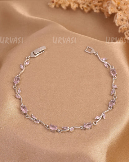 Rhodium Polish Trendy Tulips Leaf Designed AD Bracelets BR 147