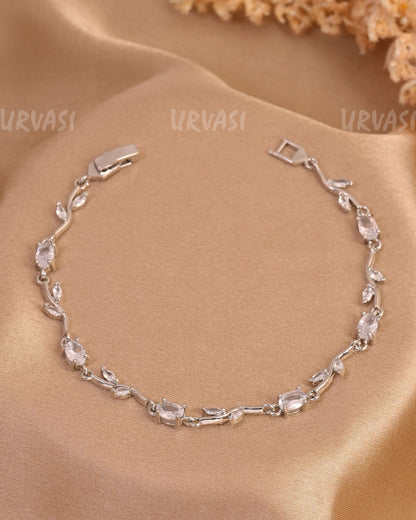 Rhodium Polish Trendy Tulips Leaf Designed AD Bracelets BR 147