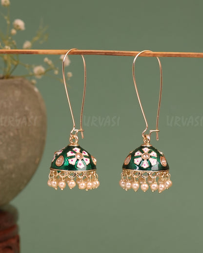 Gold-Toned Meenakari Hanging Jhumka Earrings ER 664