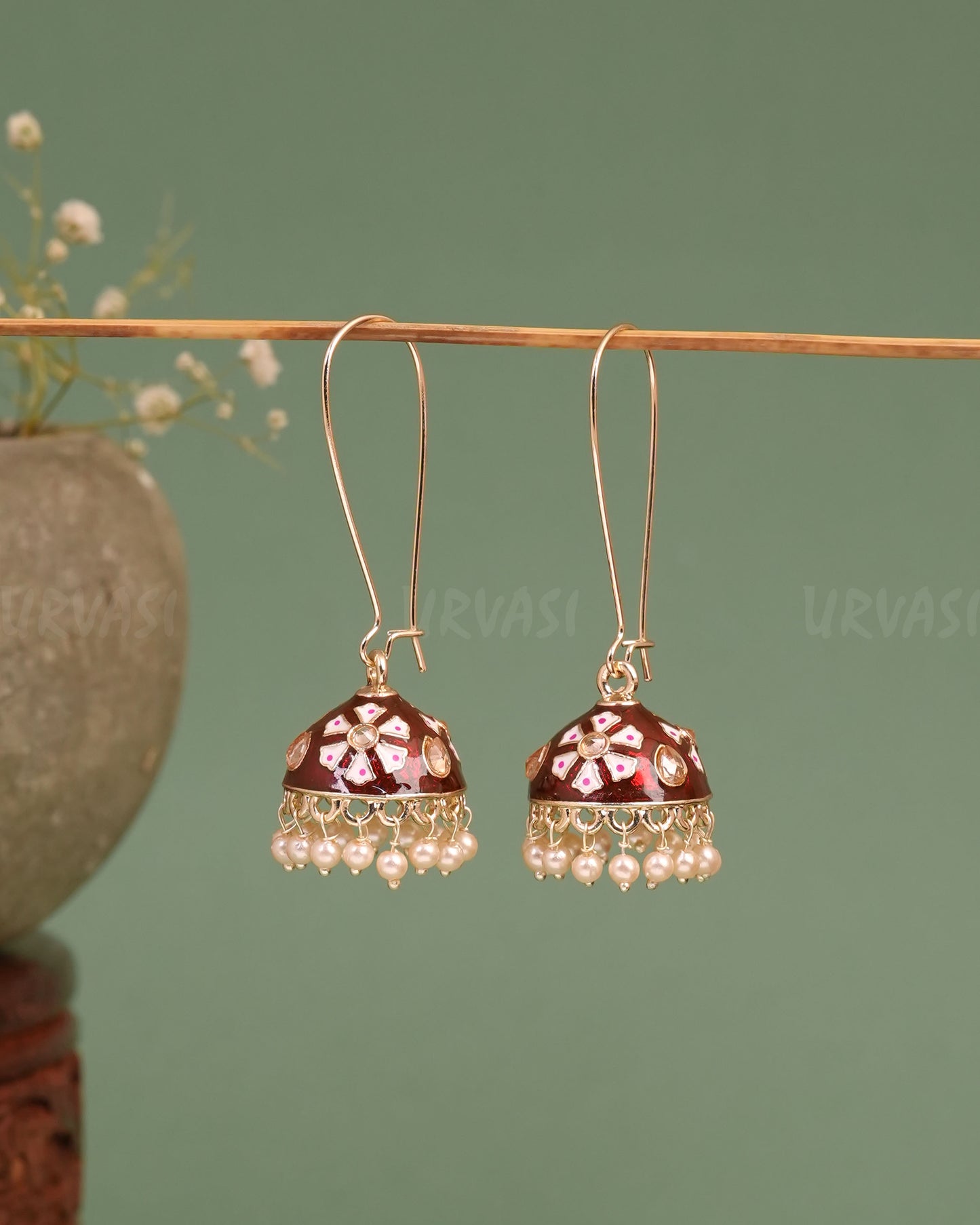 Gold-Toned Meenakari Hanging Jhumka Earrings ER 664