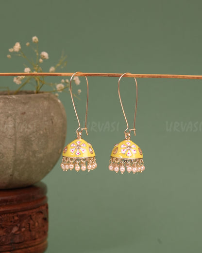 Gold-Toned Meenakari Hanging Jhumka Earrings ER 665