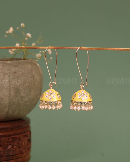 Gold-Toned Meenakari Hanging Jhumka Earrings ER 665