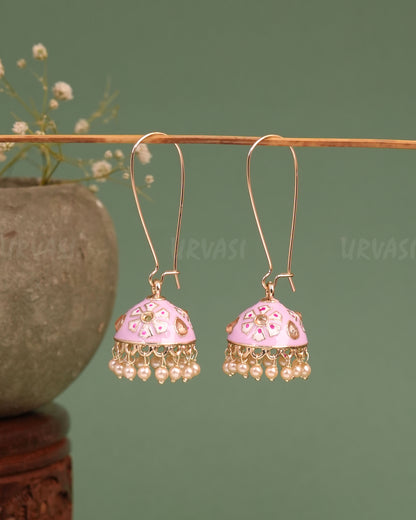 Gold-Polish Meenakari Hanging Jhumka Earrings ER 646