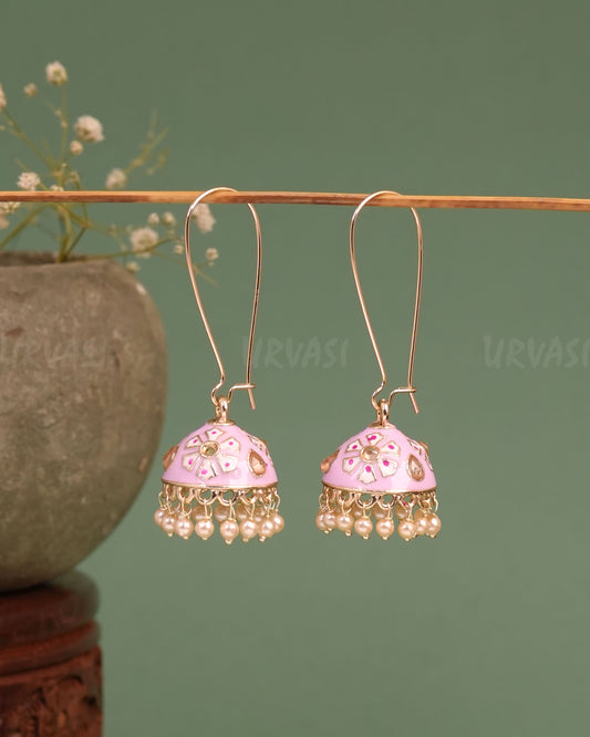 Gold-Polish Meenakari Hanging Jhumka Earrings ER 646