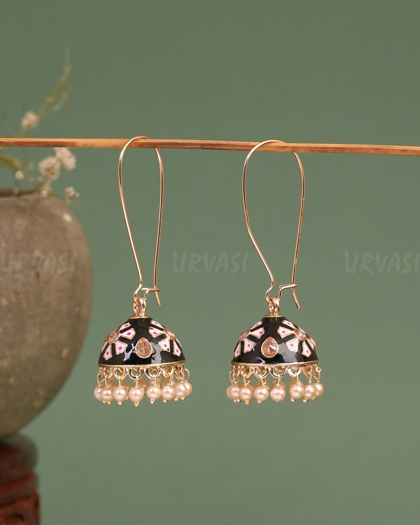 Gold-Toned Meenakari Hanging Jhumka Earrings ER 664
