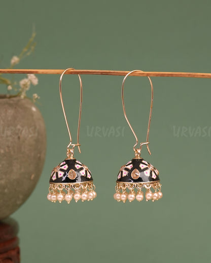 Gold-Toned Meenakari Hanging Jhumka Earrings ER 664