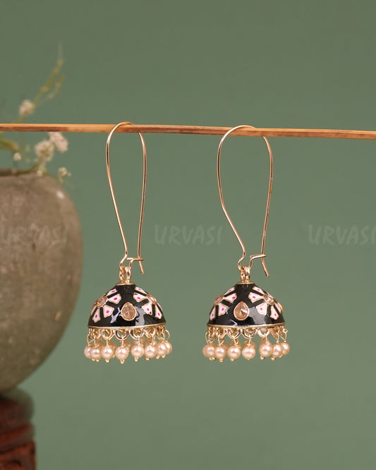 Gold-Toned Meenakari Hanging Jhumka Earrings ER 664