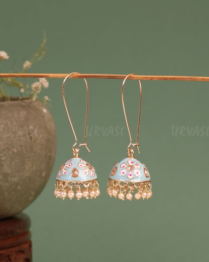 Gold-Toned Meenakari Hanging Jhumka Earrings ER 665