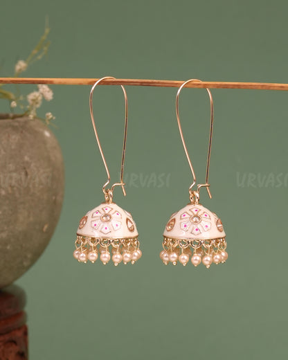 Gold-Polish Meenakari Hanging Jhumka Earrings ER 646