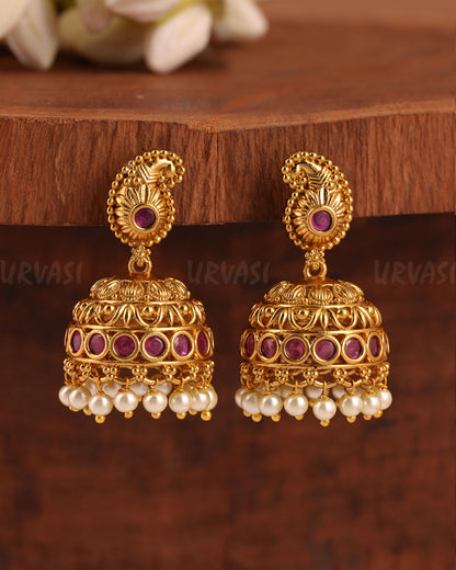 Gold-Toned Mango-Designed Jhumka Earrings ER 201