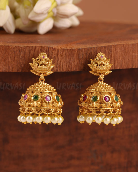 Yellow Gold-Polish Lakshmi Pearl Jhumka Earrings  ER 644