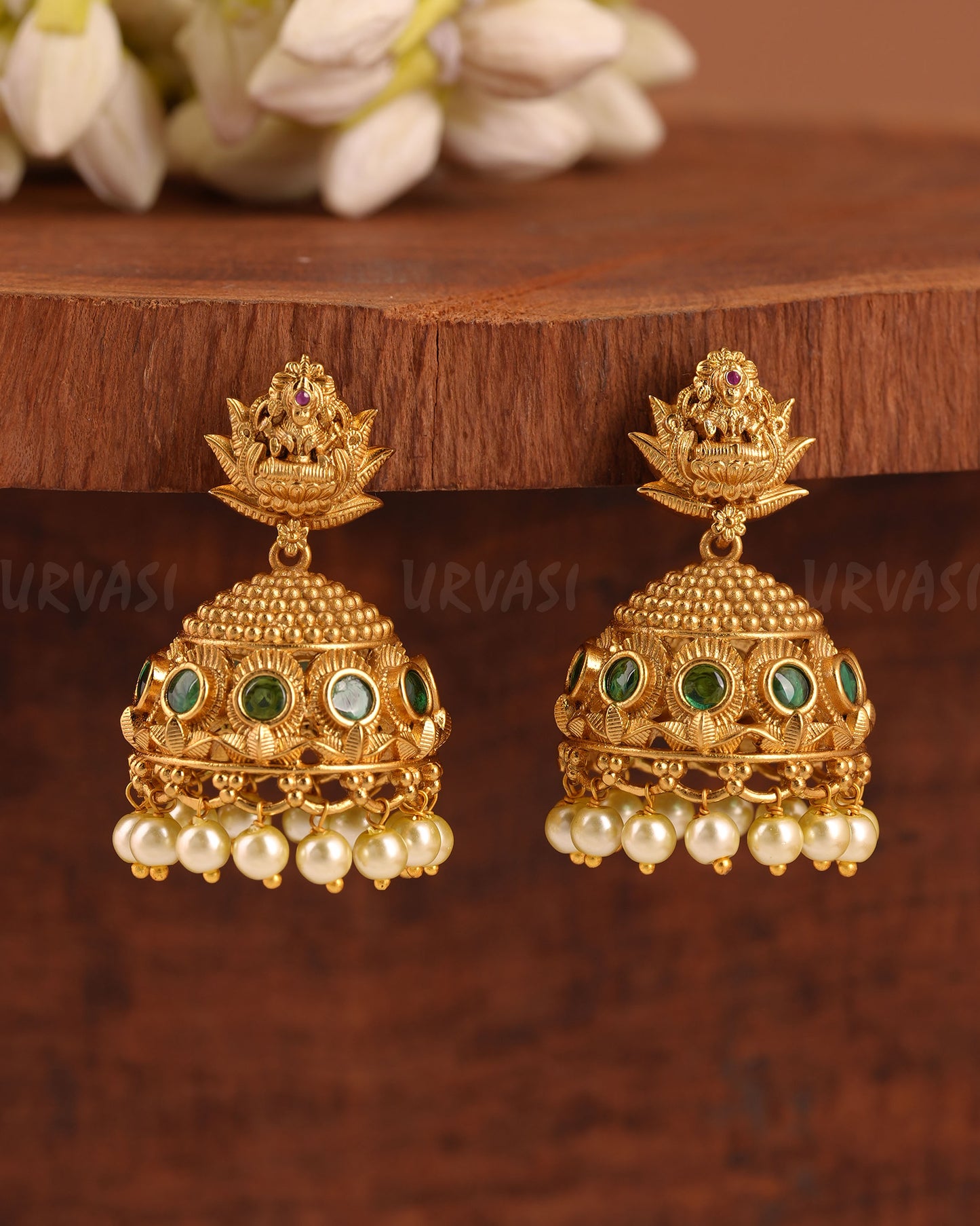 Yellow Gold-Polish Lakshmi Pearl Jhumka Earrings  ER 644