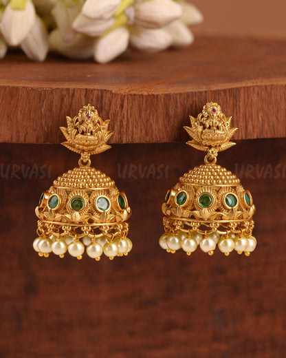 Yellow Gold-Polish Lakshmi Pearl Jhumka Earrings  ER 644