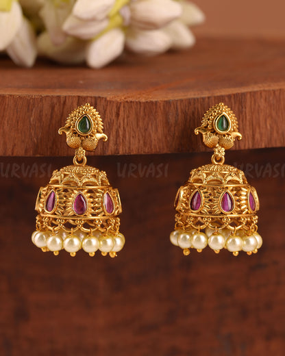 Yellow  Gold Polish Non-Idol Pearl Jhumka Earrings ER 643