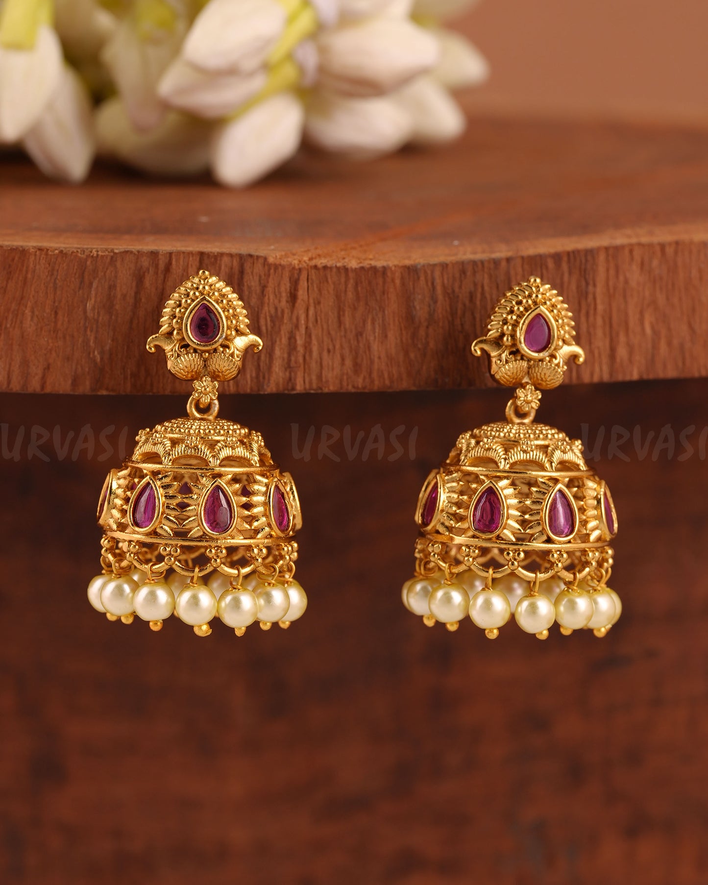 Yellow  Gold Polish Non-Idol Pearl Jhumka Earrings ER 643