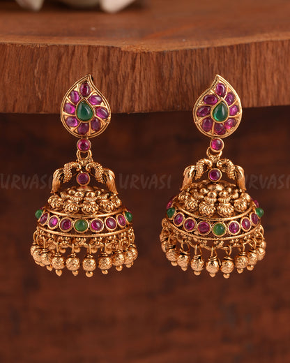 Antique Gold Polish Mango X Peacock Motif Earrings ER 202