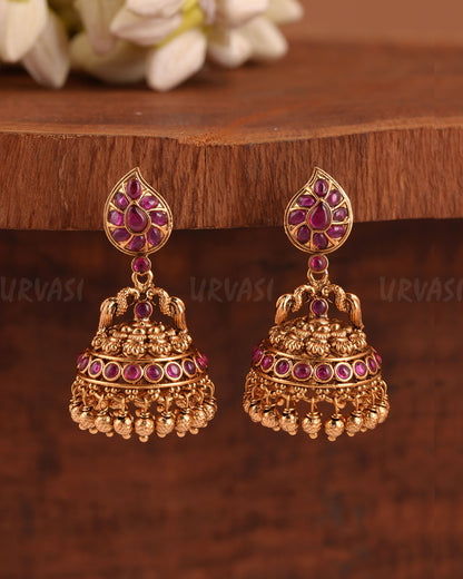 Antique Gold Polish Mango X Peacock Motif Earrings ER 202