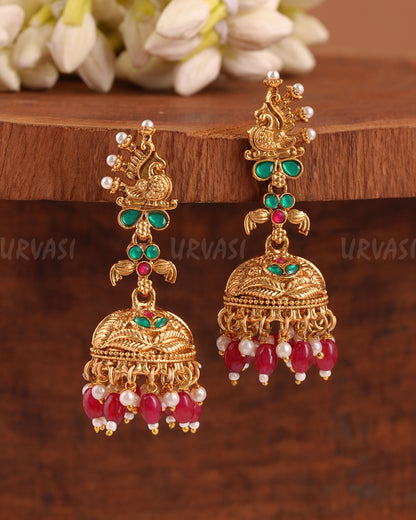 Gold-Toned Peacock Motif Stone Earrings ER 990